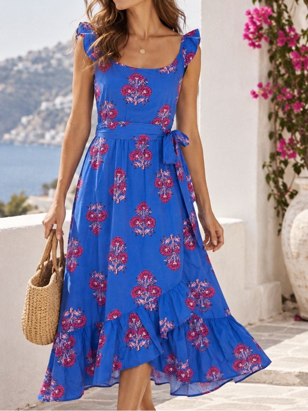 NWT J.Crew Factory Floral Tie-Waist High-Low Midi Dress Bright Grotto Multi Size